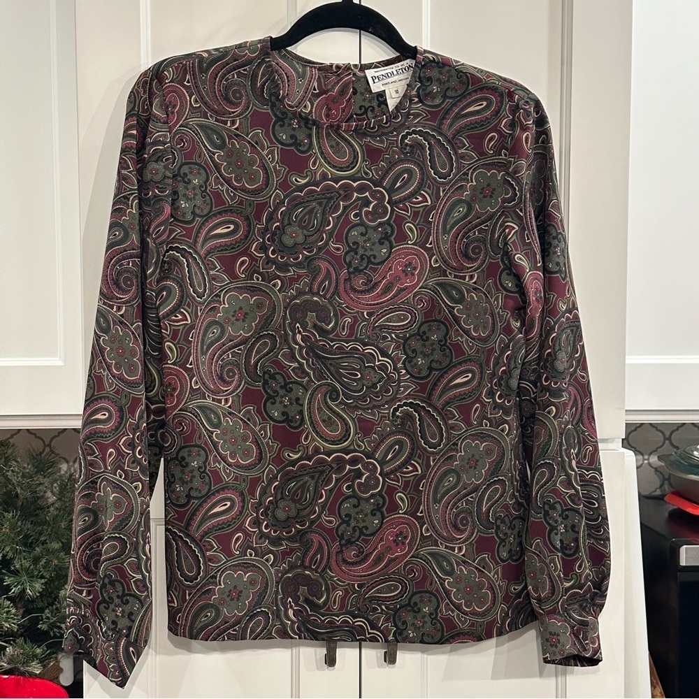 Vintage Pendleton Womens Multicolor Paisley Blouse Top Sz 10 Modest Granny Core